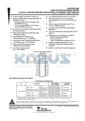 SN74CB3T3383 datasheet - 10-BIT FET BUS-EXCHANGE SWITCH 2.5V/3.3-V LOW-VOLTAGE BUSSWITCH WITH 5-V-TOLERANT LEVEL SHIFTER