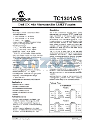 TC1301A-ADAVMFTR datasheet - Dual LDO with Microcontroller RESET Function