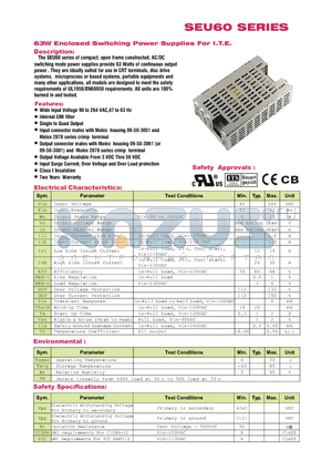 SEU60 datasheet - 63W Enclosed Switching Power Supplies For I.T.E.
