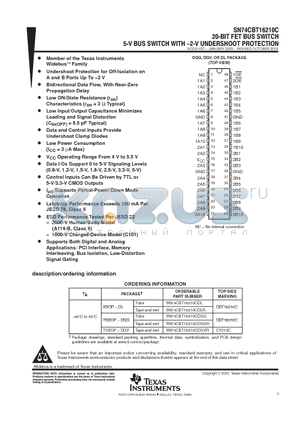 SN74CBT16210CDGVR datasheet - 20-BIT FET BUS SWITCH 5-V BUS SWITCH WITH -2-V UNDERSHOOT PROTECTION