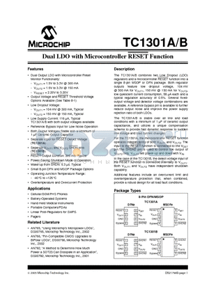 TC1301B-APAVUATR datasheet - Dual LDO with Microcontroller RESET Function