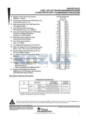 SN74CBT16214CDL datasheet - 12-BIT 1-OF-3 FET MULTIPLEXER/DEMULTIPLEXER 5-V BUS SWITCH WITH -2-V UNDERSHOOT PROTECTION