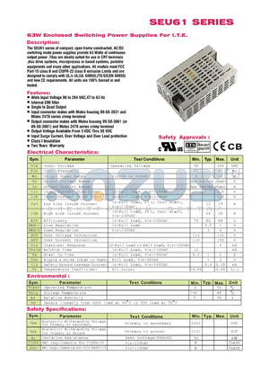 SEU61-110 datasheet - 63W Enclosed Switching Power Supplies For I.T.E.