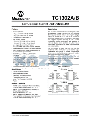 TC1302BHPVUATR datasheet - LOW QUIESCENT CURRENT DUAL OUTPUT LDO