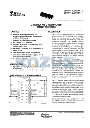 UCC3911DP-1 datasheet - Lithium-Ion Battery Protector