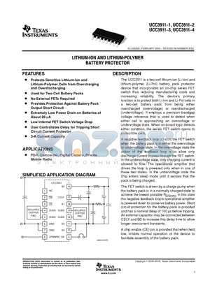 UCC3911DP-4 datasheet - Lithium-Ion Battery Protector