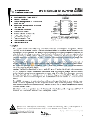 UCC3918DPTR datasheet - LOW ON-RESISTANCE HOT SWAP POWER MANAGER