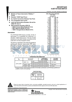 SN74CBT16245DGGR datasheet - 16-BIT FET BUS SWITCH