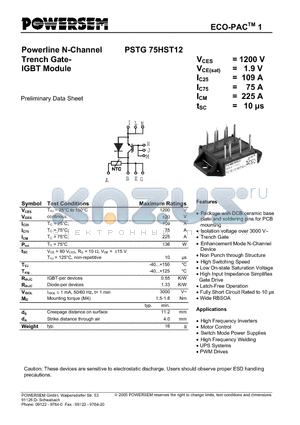 PSTG75HST12 datasheet - Powerline N-Channel Trench Gate-IGBT Module
