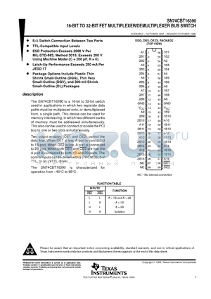 SN74CBT16390DGV datasheet - 16-BIT TO 32-BIT FET MULTIPLEXER/DEMULTIPLEXER BUS SWITCH