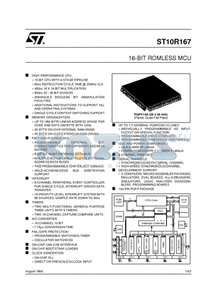 ST10C167-Q3XX datasheet - 16-BIT ROMLESS MCU