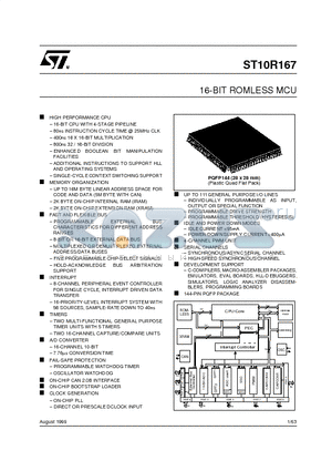 ST10C167-Q6 datasheet - 16-BIT ROMLESS MCU