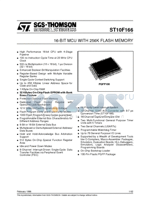 ST10F166BQ1-16 datasheet - 16-BIT MCU WITH 256K FLASH MEMORY