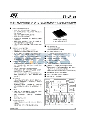 ST10F168-Q3 datasheet - 16-BIT MCU WITH 256K BYTE FLASH MEMORY AND 8K BYTE RAM