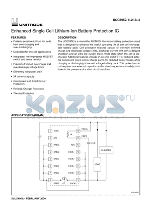 UCC3952DP-2 datasheet - Enhanced Single Cell Lithium-Ion Battery Protection IC