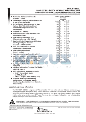 SN74CBT16800CDLRG4 datasheet - 20-BIT FET BUS SWITCH WITH PRECHARGED OUTPUTS 5-V BUS SWITCH WITH -2-V UNDERSHOOT PROTECTION