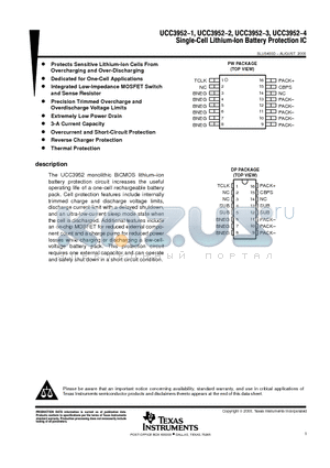 UCC3952DP-3 datasheet - SINGLE-CELL LITHIUM-LON BATTERY PROTECTION IC
