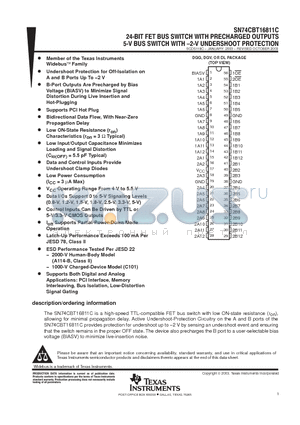 SN74CBT16811CDLRG4 datasheet - 24-BIT FET BUS SWITCH WITH PRECHARGED OUTPUTS 5-V BUS SWITCH WITH-2-V UNDERSHOOT PROTECTION