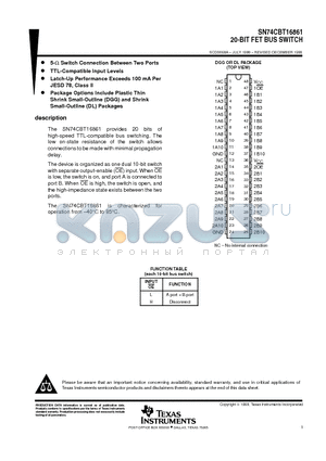 SN74CBT16861DGG datasheet - 20-BIT FET BUS SWITCH