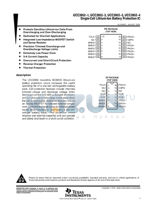 UCC3952PW-3 datasheet - SINGLE-CELL LITHIUM-LON BATTERY PROTECTION IC