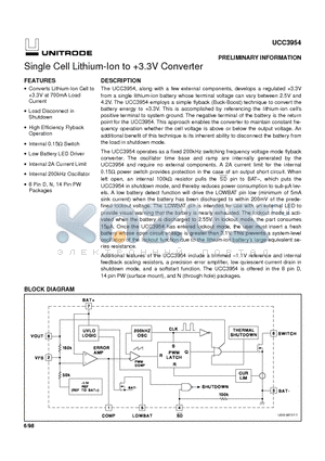 UCC3954D datasheet - Single Cell Lithium-Ion to 3.3V Converter