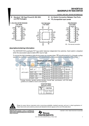 SN74CBT3125 datasheet - QUADRUPLE FET BUS SWITCH