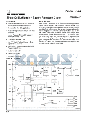 UCC3958 datasheet - Single Cell Lithium-Ion Battery Protection Circuit