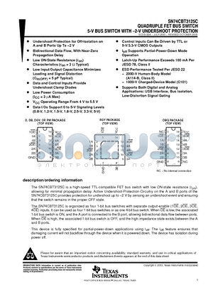 SN74CBT3125CDBQR datasheet - QUADRUPLE FET BUS SWITCH 5-V BUS SWITCH WITH -2-V UNDERSHOOT PROTECTION
