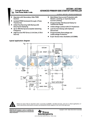 UCC3961 datasheet - ADVANCED PRIMARY SIDE STRTUP CONTROLLER
