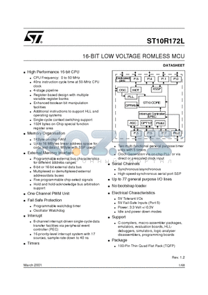 ST10R172L datasheet - 16-BIT LOW VOLTAGE ROMLESS MCU