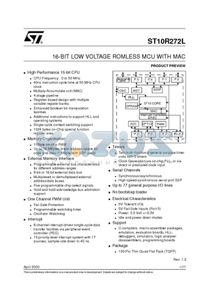 ST10R272L datasheet - 16-BIT LOW VOLTAGE ROMLESS MCU WITH MAC