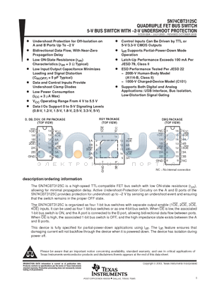 SN74CBT3125CPWR datasheet - QUADRUPLE FET BUS SWITCH 5-VBUS SWITCH WITH -2-V UNDERSHOOT PROTECTION