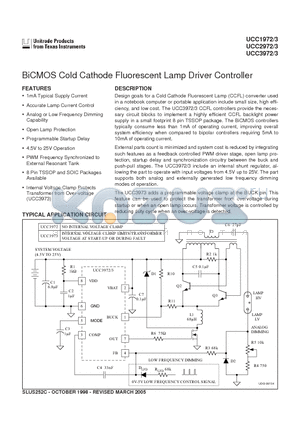 UCC3972N datasheet - BiCMOS Cold Cathode Fluorescent Lamp Driver Controller