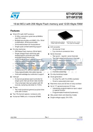 ST10F272E datasheet - 16-bit MCU with 256 Kbyte Flash memory and 12/20 Kbyte RAM