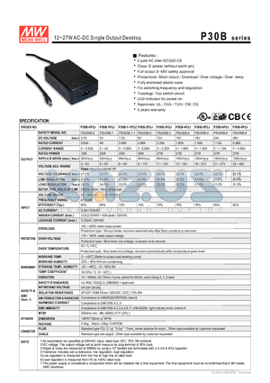 PSU30B-6 datasheet - 12~27WAC-DC Single Output Desktop