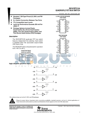 SN74CBT3126 datasheet - QUADRUPLE FET BUS SWITCH