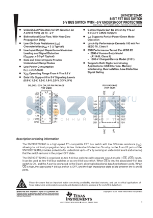 SN74CBT3244CDBRE4 datasheet - B-BIT FET BUS SWITCH 5-V BUS SWITCH WITH 2-V UNDERSHOOT PROTECTION