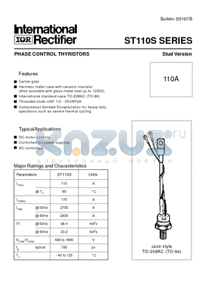 ST110S16P0L datasheet - PHASE CONTROL THYRISTORS Stud Version