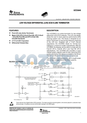 UCC5640PW24TR datasheet - Low Voltage Differential LVD SCSI 9 Line Terminator