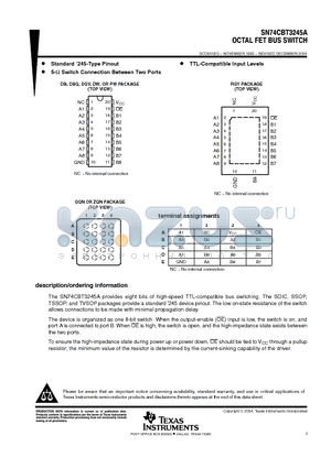 SN74CBT3245ADBLE datasheet - OCTAL FET BUS SWITCH