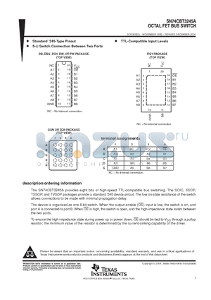 SN74CBT3245ADBRE4 datasheet - OCTAL FET BUS SWITCH