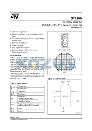 ST1200-D10 datasheet - Memory Card IC 256 bit OTP EPROM with Lock-Out
