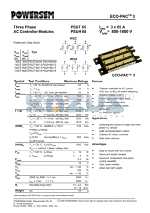 PSUH65 datasheet - Three Phase AC Controller Modules