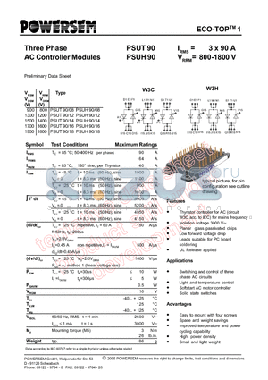 PSUH90 datasheet - Three Phase AC Controller Modules