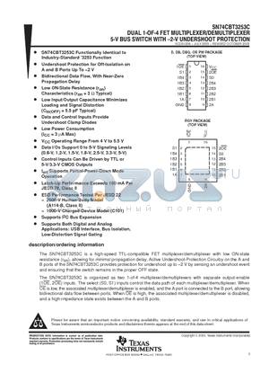 SN74CBT3253CPWR datasheet - DUAL 1-OF-4 FET MULTIPLEXER / DEMULTIPLEXER 5-V BUS SWITCH WITH-2-V UNDERRSHOOT PROTECTION