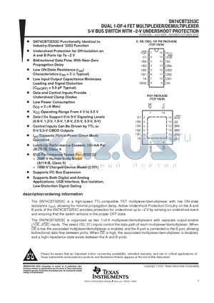 SN74CBT3253CRGYR datasheet - DUAL 1-OF-4 FET MULTIPLEXER / DEMULTIPLEXER 5-V BUS SWITCH WITH-2-V UNDERRSHOOT PROTECTION