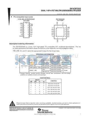 SN74CBT3253DBQRG4 datasheet - DUAL 1-OF-4 FET MULTIPLEXER/DEMULTIPLEXER