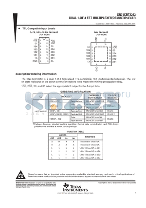 SN74CBT3253DE4 datasheet - DUAL 1-OF-4 FET MULTIPLEXER/DEMULTIPLEXER