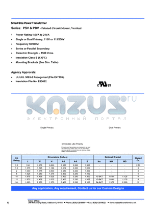 PSV-012-16 datasheet - Small Size Power Transformer