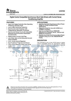 UCD7230RGW datasheet - Digital Control Compatible Synchronous Buck Gate Drivers with Current Sense Conditioning Amplifier